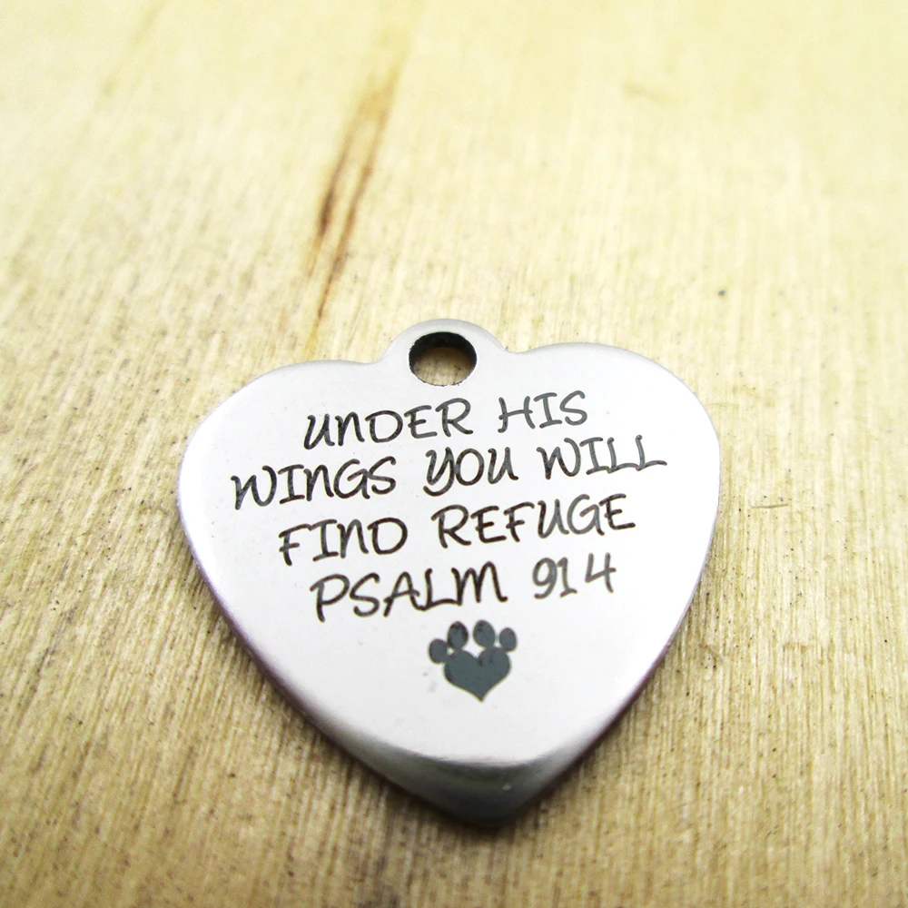 20pcs-under his wings you will find refuge psalm stainless steel charms - Laser Engraved - Customized - DIY Charms Pendants