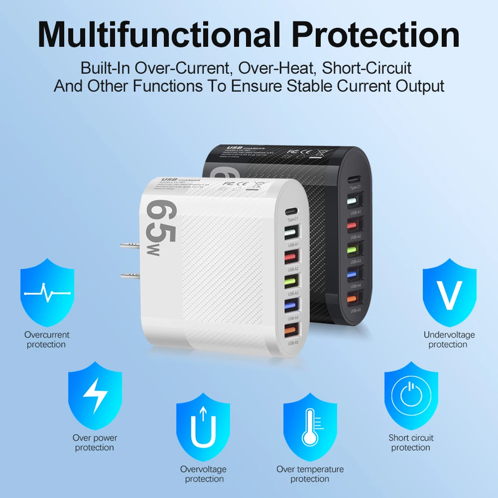 3.1A 5Ports USB Charger PD Charging Adapter For Xiaomi iPhone 13 Samsung Mobile Phone Plug Charging QC 3.0 Wall Charger