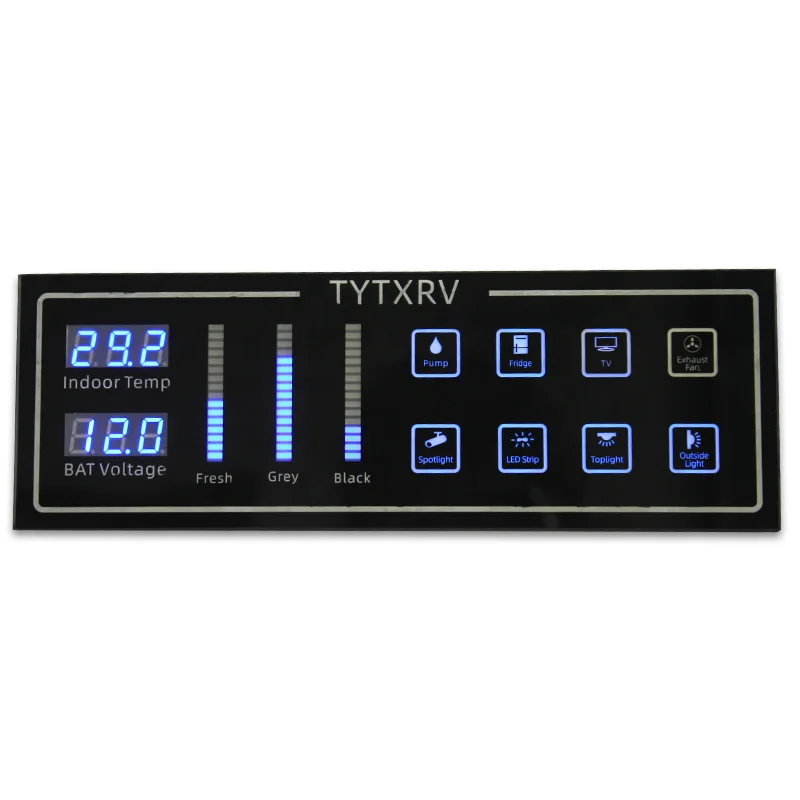 TYTXRV Customizable 8-Way Switch Control Panel With Sensors & Relays Blue Backlight Touch Switch Panel For For Car RV Camper