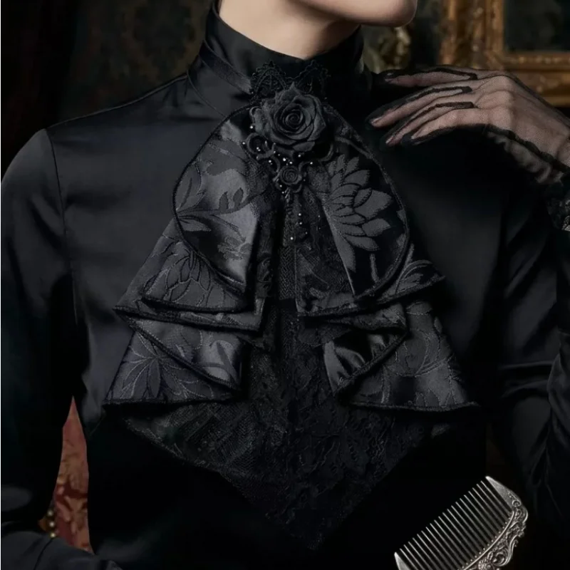 Gothic Style French Retro Black Ruffled Lace Flower Palace Versatile Women's Fake Bow Tie
