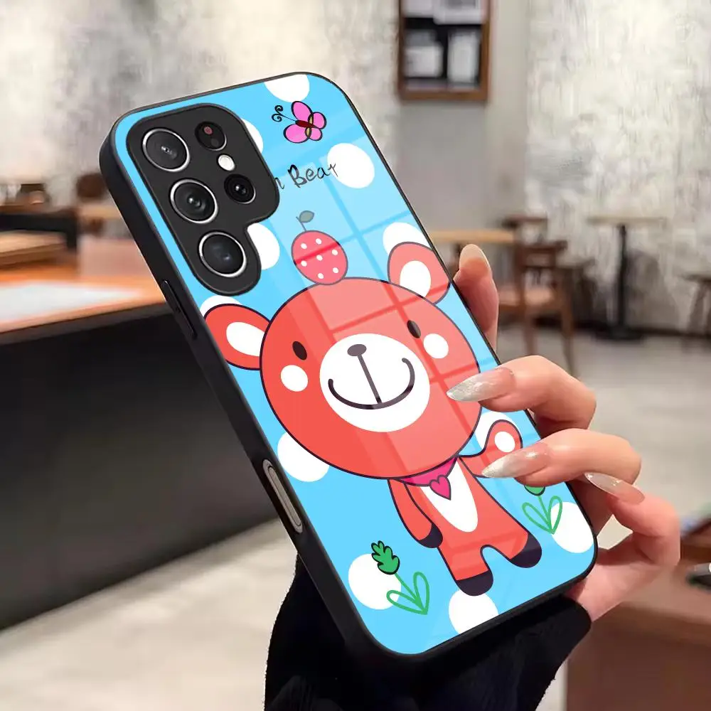 Cartoon brown bear Phone Case For Samsung Galaxy A57 A37 A27 A17 A56 A16 A26 A55 A15 A54 A53 4G 5G Glass Phone Case