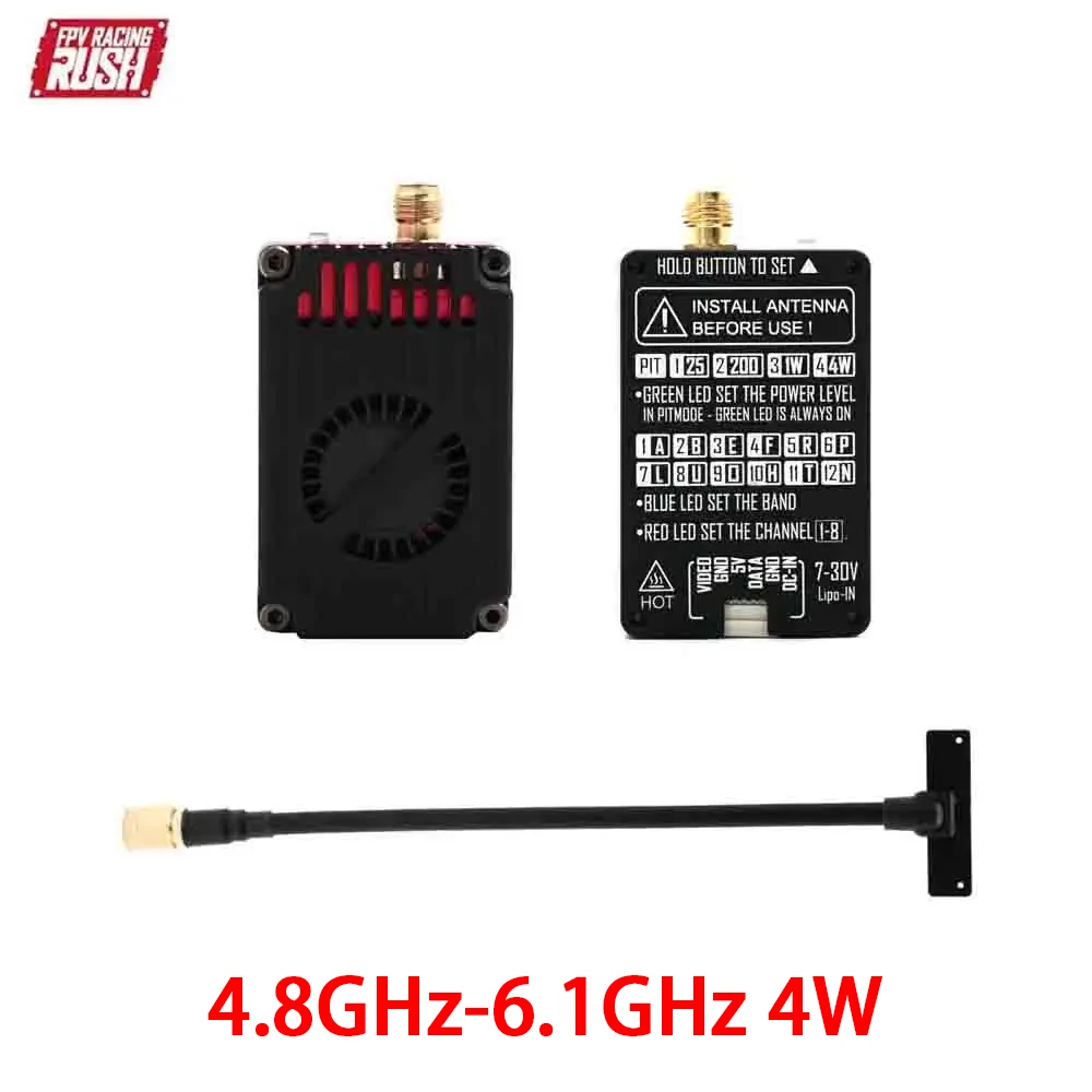 

RUSHFPV 4.8GHz 6.1GHz 4W Video Transmitter with Omni Directional Transmitter Antenna for FPV Long Range Drone RC Parts New 2025