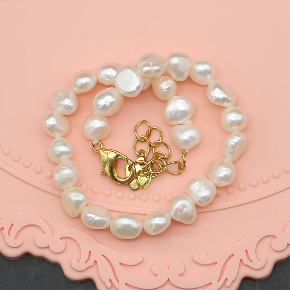 

Irregular-shaped White Baroque Straight-hole Beaded Bracelet with Gold-plated Extender Chain Lobster Clasp Bracelet Accessory