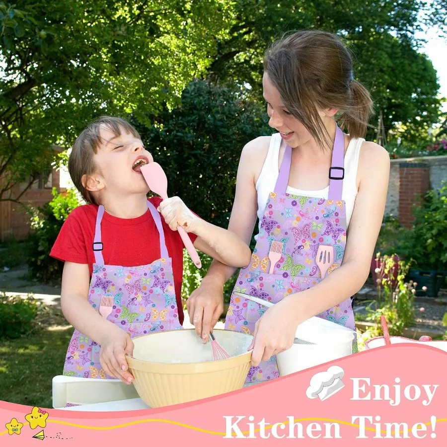 مجموعة قبعة الشيف ومريلة مع جيبين كبيرتين للفتيات والأولاد، مآزر أزياء الشيف القابلة للتعديل للخبز Cng