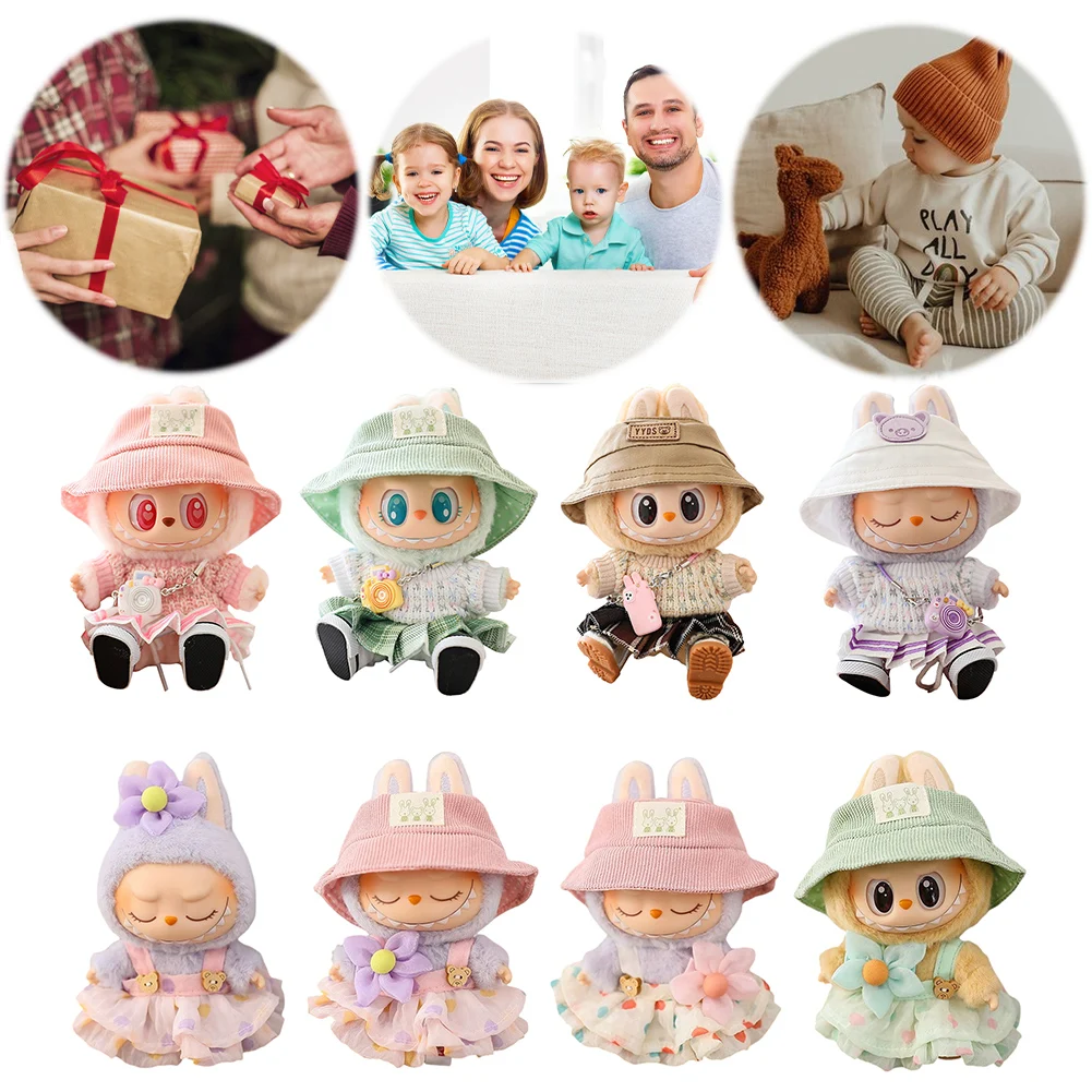 Mini Doll Outfit Cute Plush Sweater with Camera and Shoes Soft Knitted Sweater Suit Pendant Skirts Set for Baby Kid DIY Toy