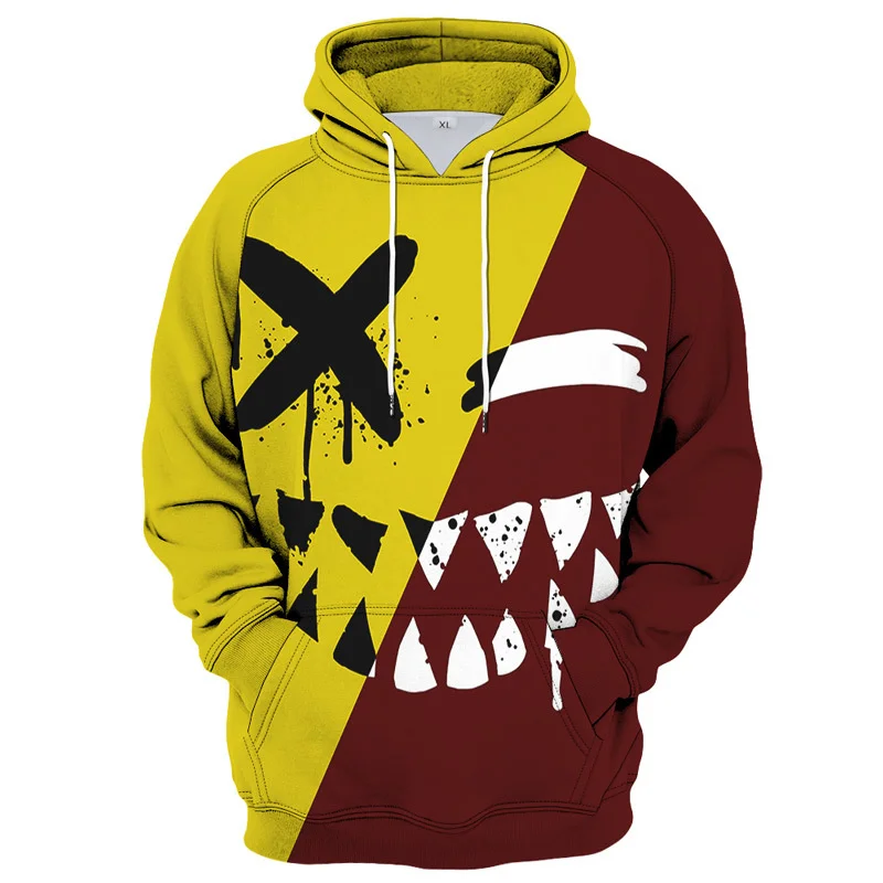 

Fashionable Male/Female Funny Devil Smiley Face Hoodies Casual XOXO Pattern Autumn and Winter Street Personality Loose Oversized