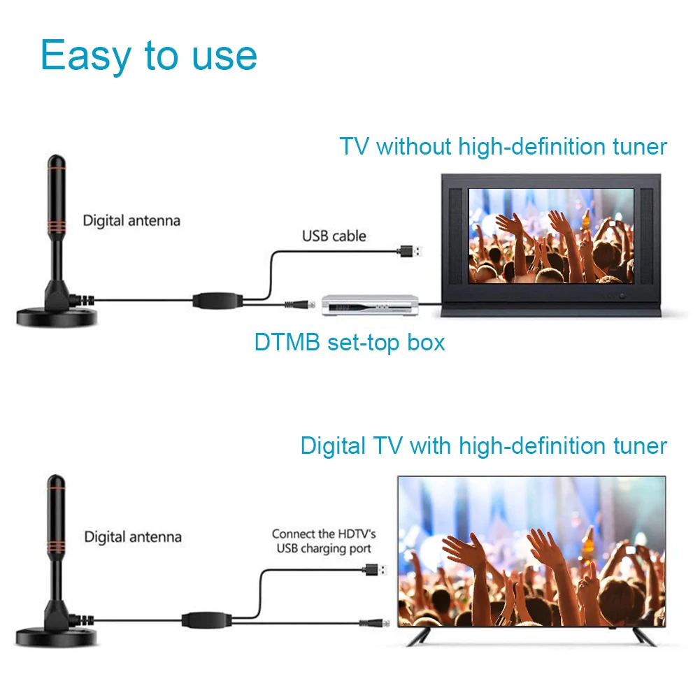 Antena de TV portátil de respuesta rápida para interiores y exteriores, Antena Digital HD con amplificador, DVB-T2 de antena DAB amplificada para interiores