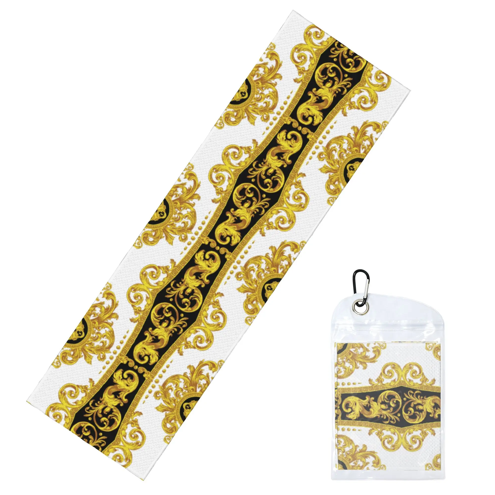 Hand Baroque Black Yellow Cold Exercise Towel   Super Soft Breathable Instant Cooling Towel Yor Gym Towels
