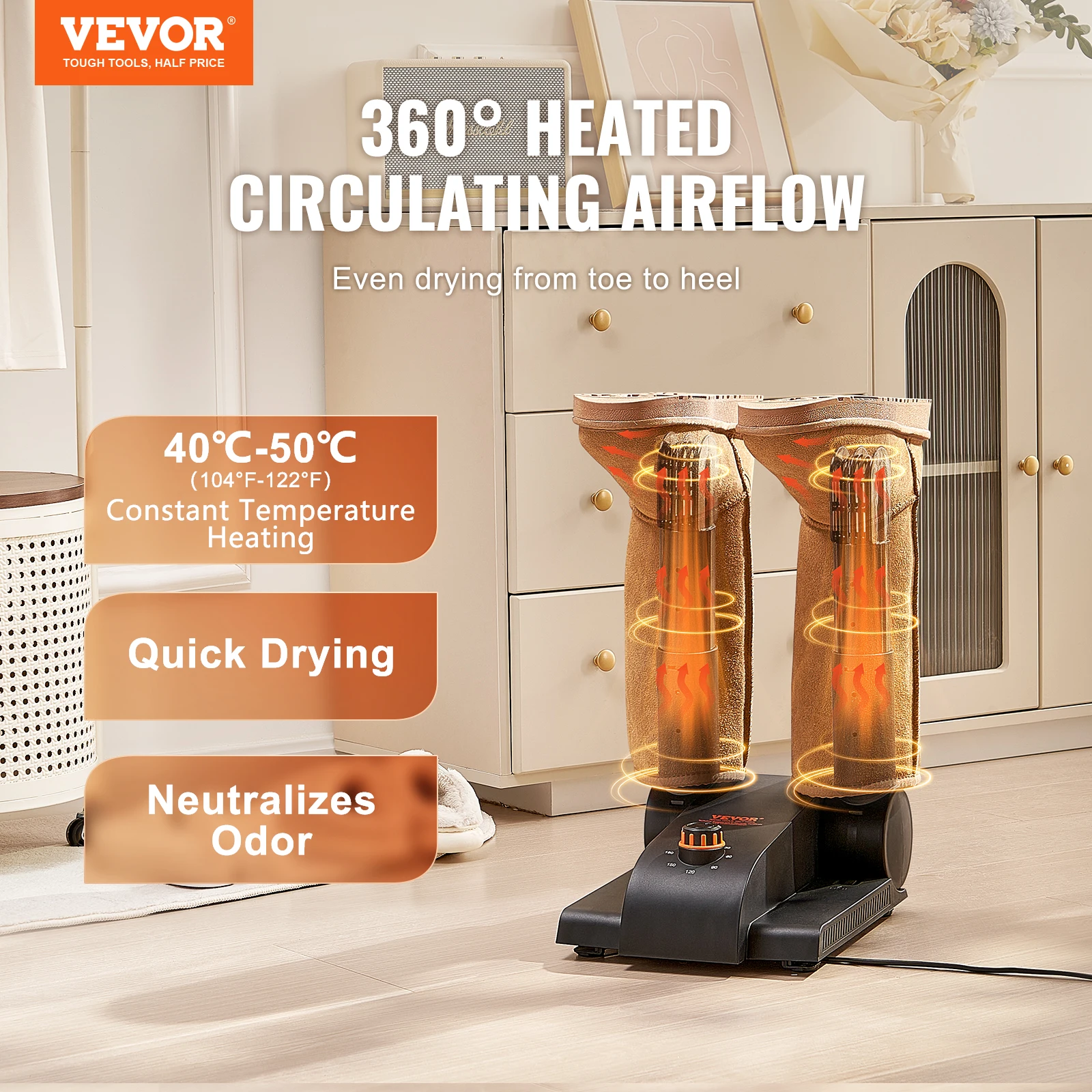 VEVOR 180° Foldable 2/4 Tubes Shoe Dryer Portable Boot Dryer with Timer & Blower for Snow Boots Leather Shoes Canvas Shoes Socks