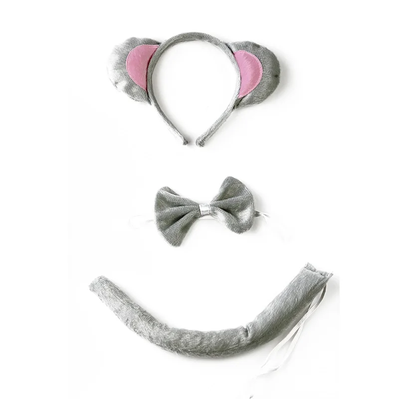 Kids Children Girl Grey Mouse Rat Ear Headband Bow Nose Tails Skirt Animals Party Birthday Halloween Costume Cosplay