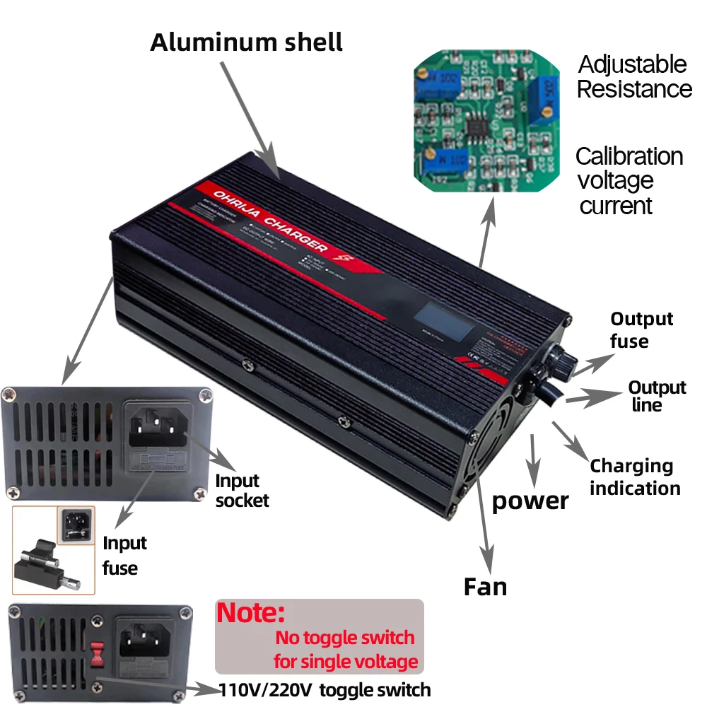 54.6V 8A Charger Smart Aluminum Case Is Suitable For 13S 48V LCD Dispay Li-ion Lipo Battery OLED Display Fast Charger OHRIJA