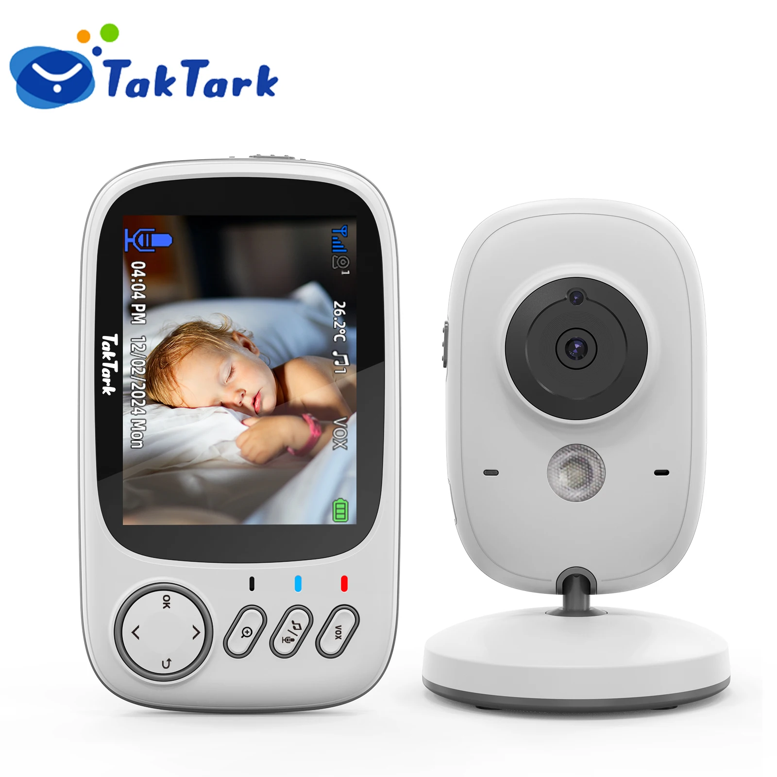 TakTark 3.2 Inch Wireless Video Baby Monitor Auto Night Vision Two-Way Intercom Temperature Monitoring Surveillance Camera Nanny