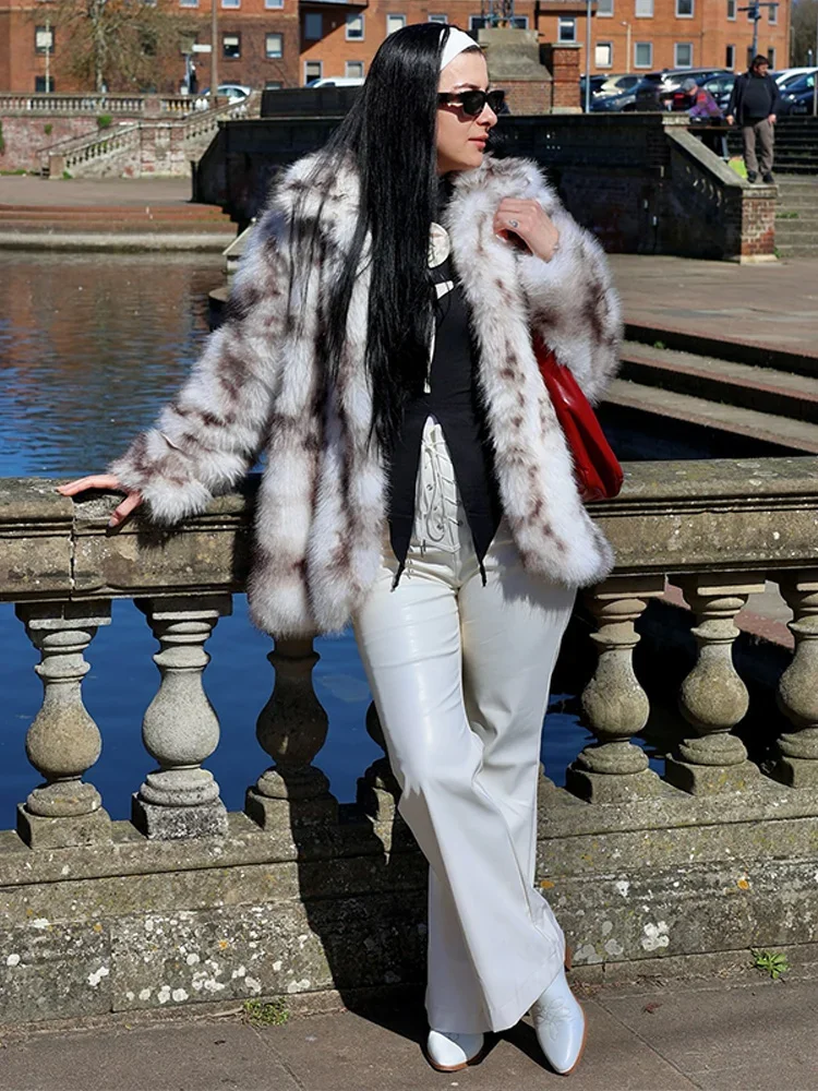 Cappotti in pelliccia sintetica con stampa chic per donna Capispalla termico invernale Cappotto caldo allentato chic a maniche lunghe 2025 Giacca urbana alla moda da donna