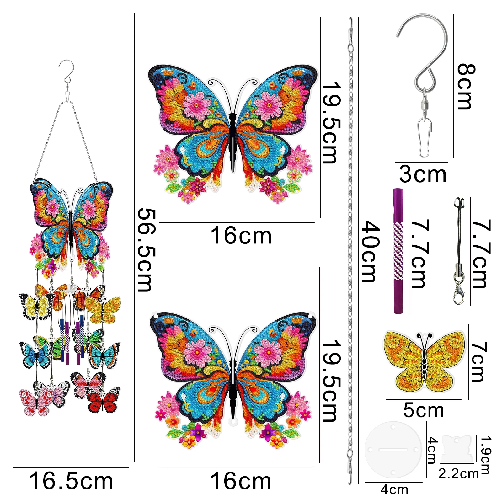 Dispaint 5D DIY Diamond Painting Double Side Wind Chime Butterfly Dot Pendant Embroidery Hanging Gift Window Pendant Home Decor