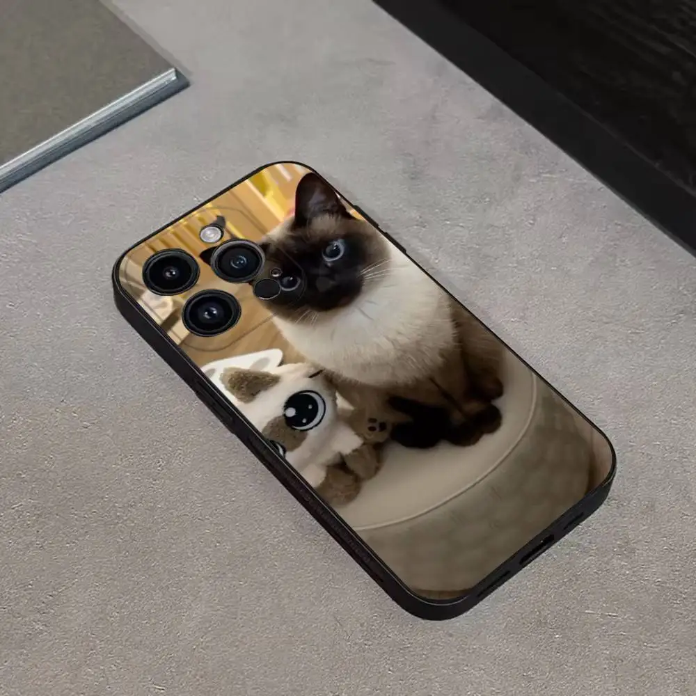 حافظة هاتف لطيفة على شكل قطط S-سيامية لهاتف آيفون 17,16,15,14,13,12,Pro,Max,Plus,E,SE4,Air,غطاء ناعم أسود صغير #4