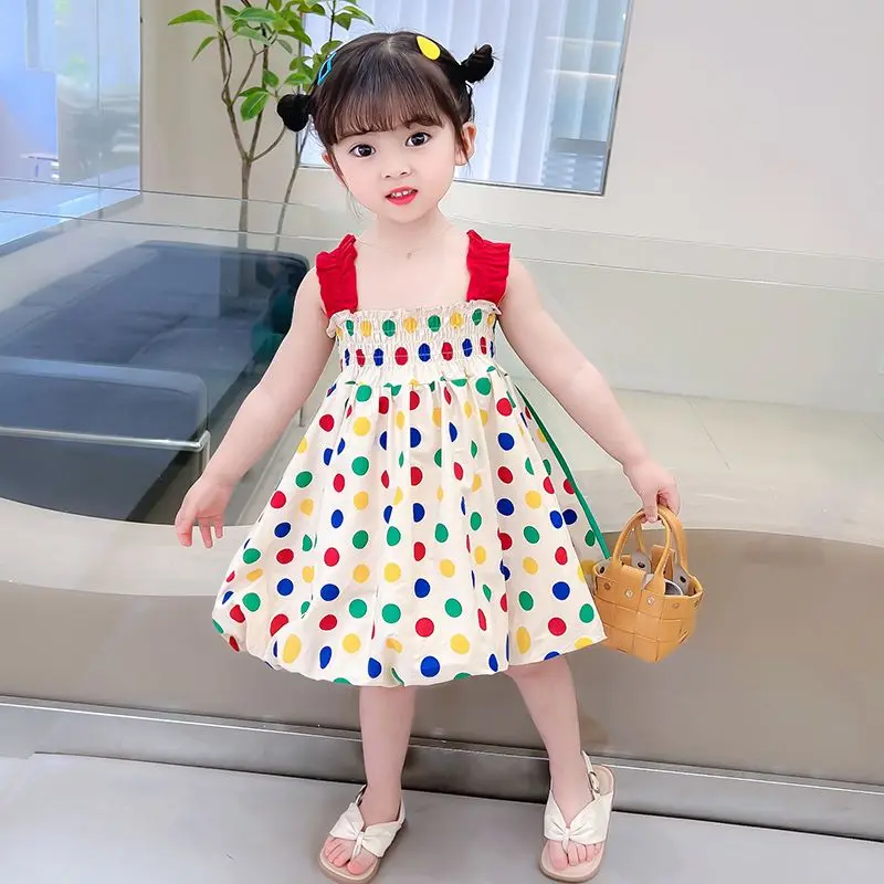 1-8Years Baby Infant Strap Dress Children Dot Tank Casual Dresses for Girls Backless Outfits Clothing Kids Summer Dress 2 3 4 5