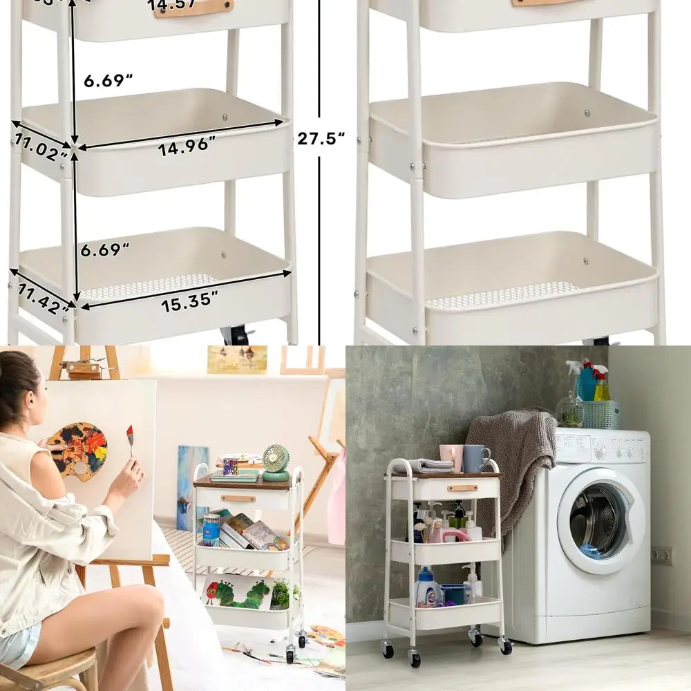 

3-х уровневая белая металлическая тележка с выдвижными ящиками, мобильное хранилище на колесиках для дома и офиса