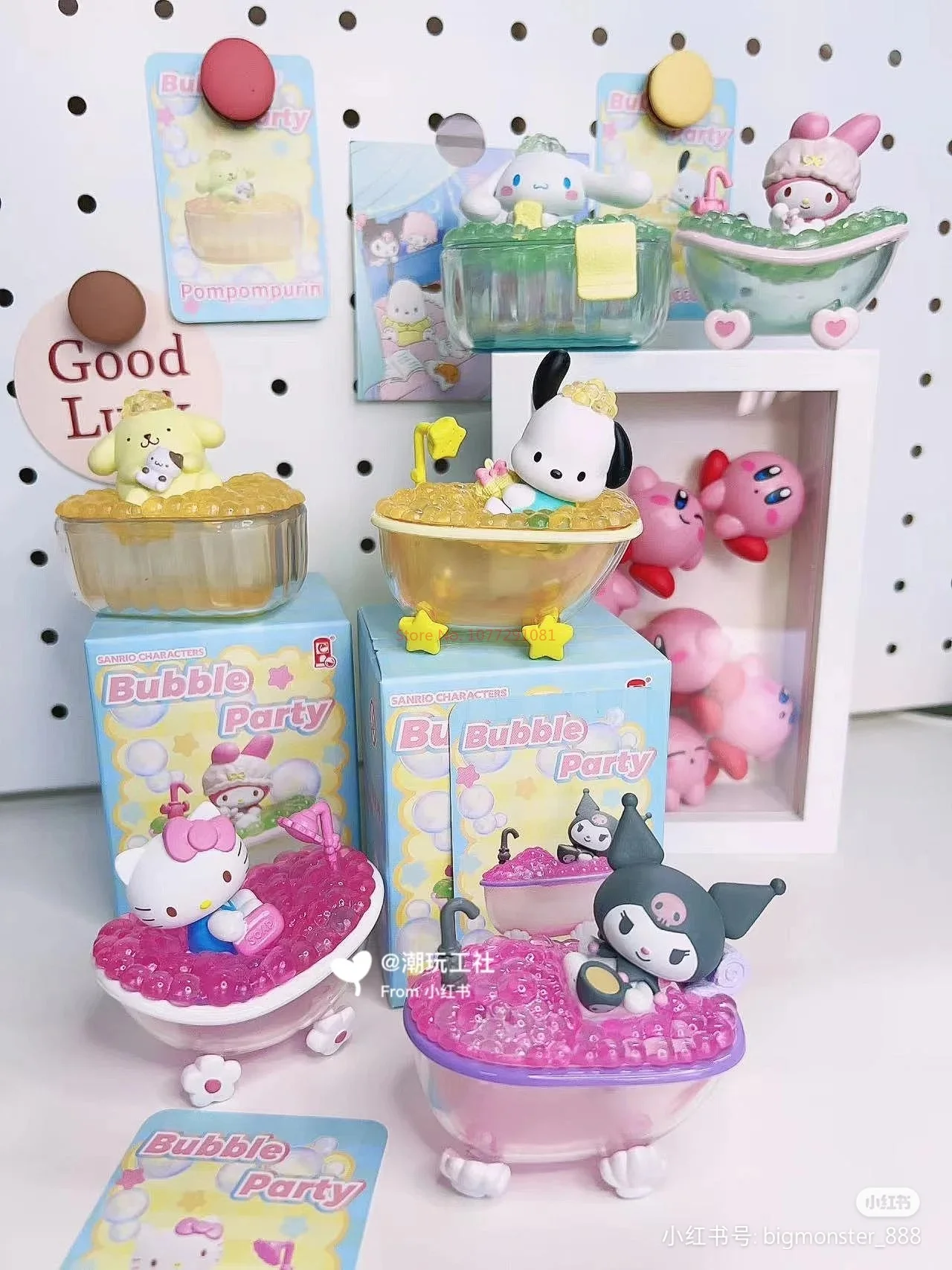 Sanrio Genuine Bathing Series Anime Figure Kuromi Cinnamoroll Pochacco Bathing Handmade Cute Desktop Ornament Toys Gifts