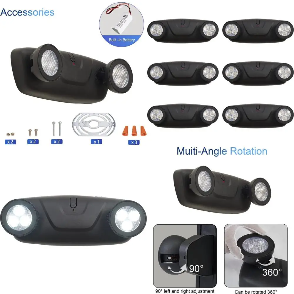 

6-Pack Black LED Emergency Lights with Battery Backup, Adjustable, Commercial Grade, UL Listed, 120/277V Hardwired