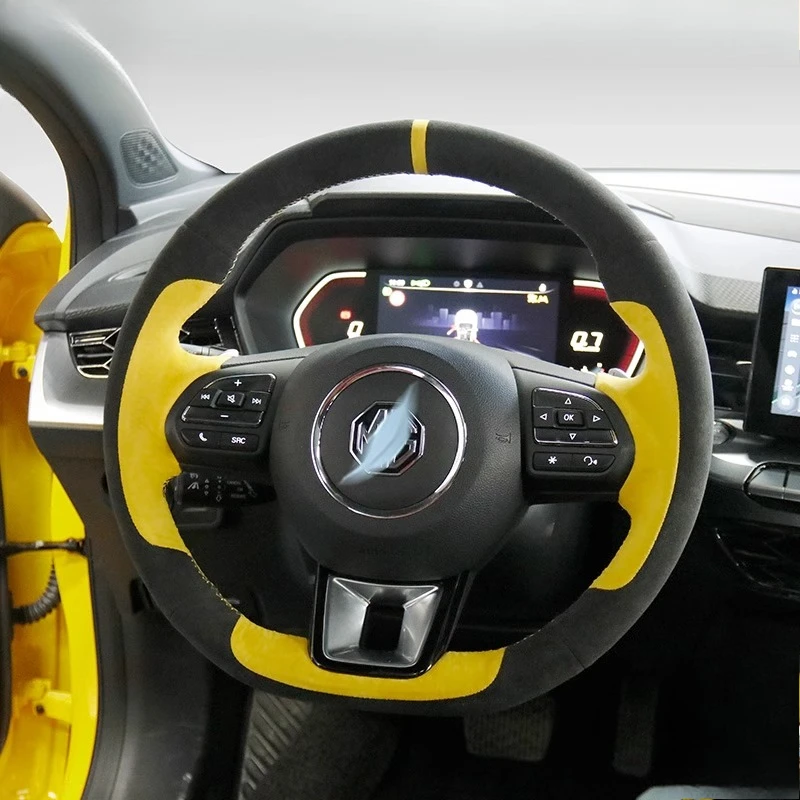 

Для MG 5 6 RX5 RX8 ZS EV ZS HS GS 2017-2023 Прошитый вручную противоскользящий износостойкий замшевый желтый кожаный чехол на руль автомобиля