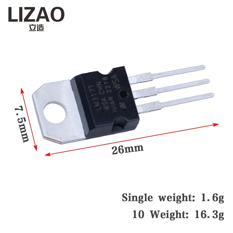 10Pcs LM317 Adjustable Three Terminal Voltage Regulator TO-220 Package 1.2V-37V 1.5A Linear Voltage Stabilizer