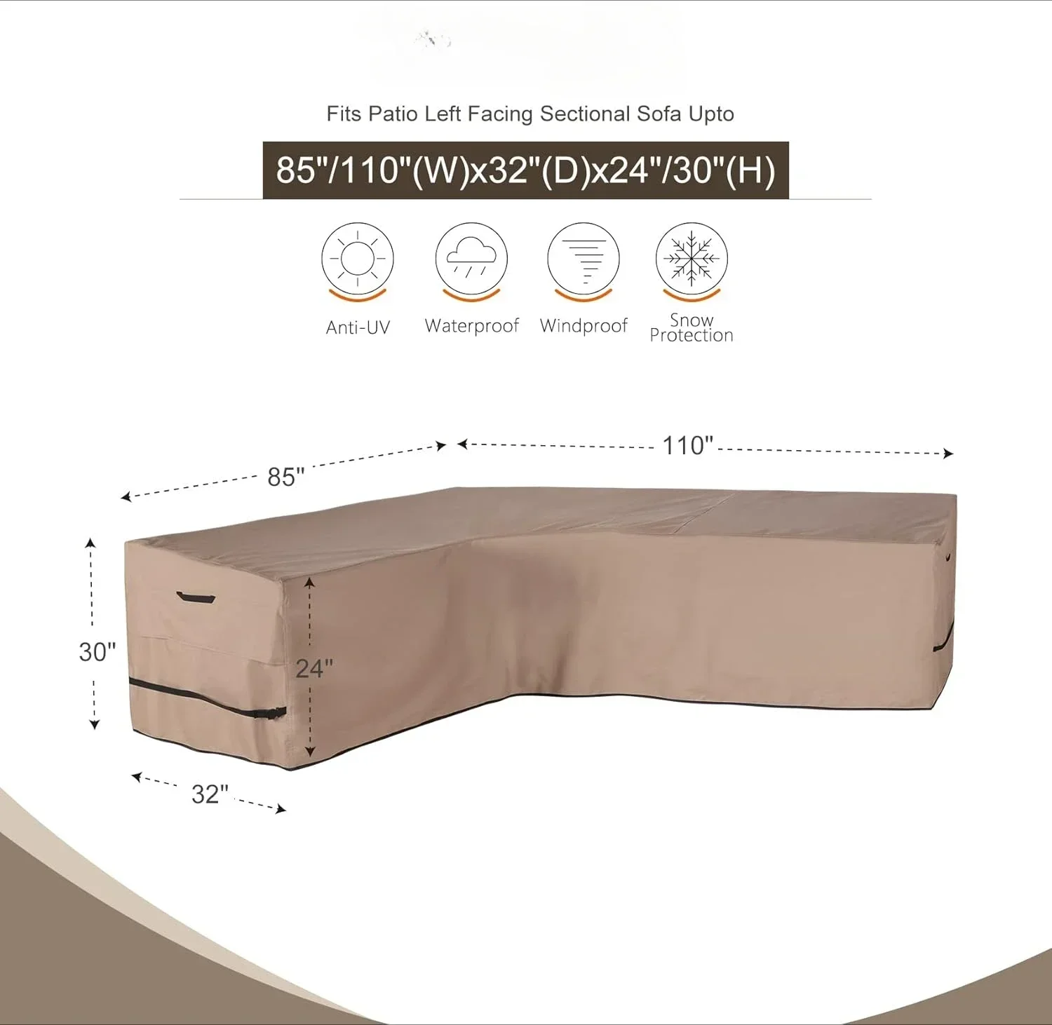 غطاء أريكة مقاوم للماء على شكل حرف L للفناء ، واجهة يسارية ، أثاث مقطعي ، أريكة خارجية ، 6 مقاعد ، عرض 85 × * بوصة