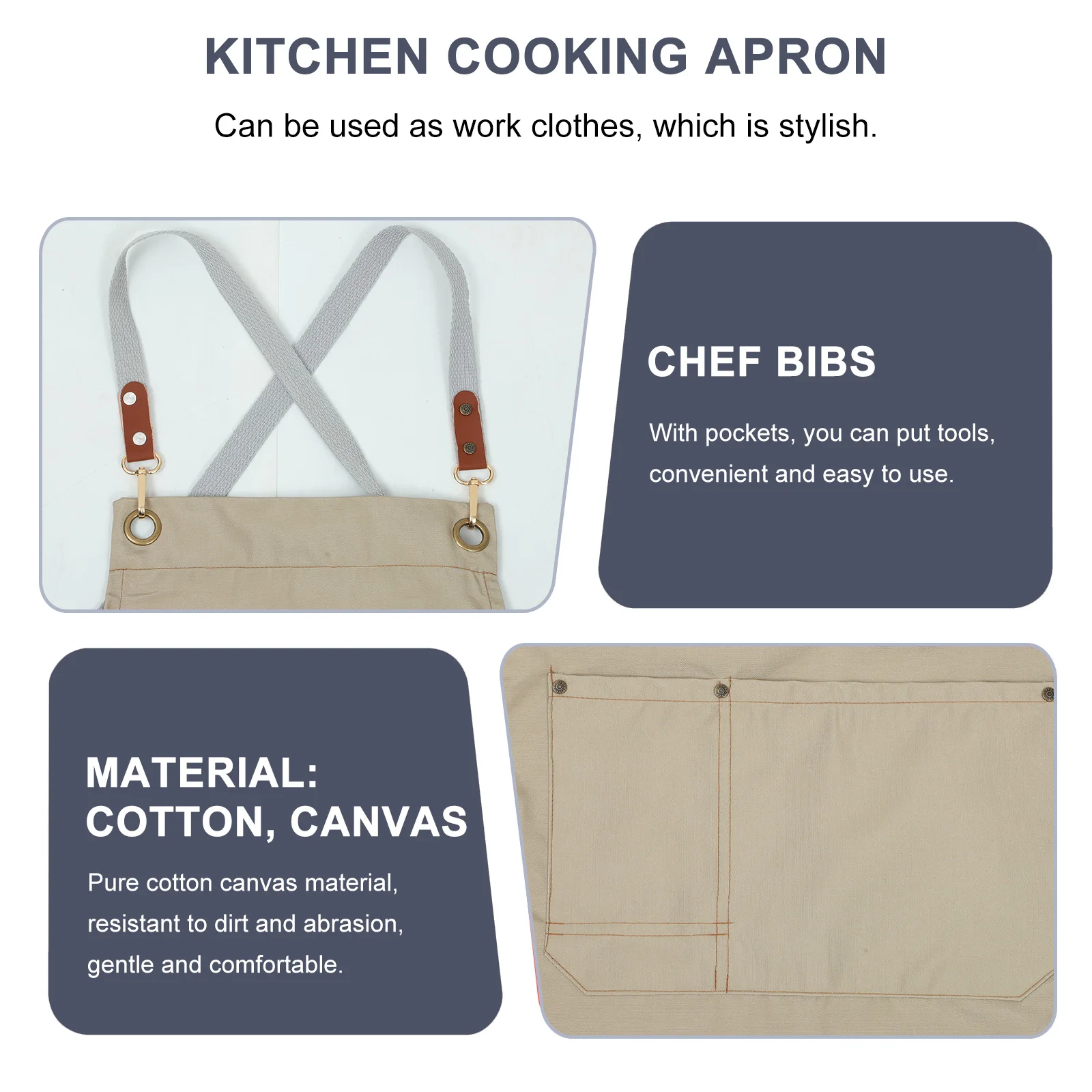 

Widening Neck Band Chef Apron Kitchen Cooking Waterproof Oil-Proof Pocket Adjustable Work Apron For Home Salon Barber