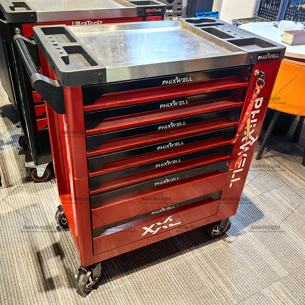 Metal Garage Workshop 7 Drawers Tool Cart  Cabinet Tool Trolley Chest with Professional Auto Repair Tools