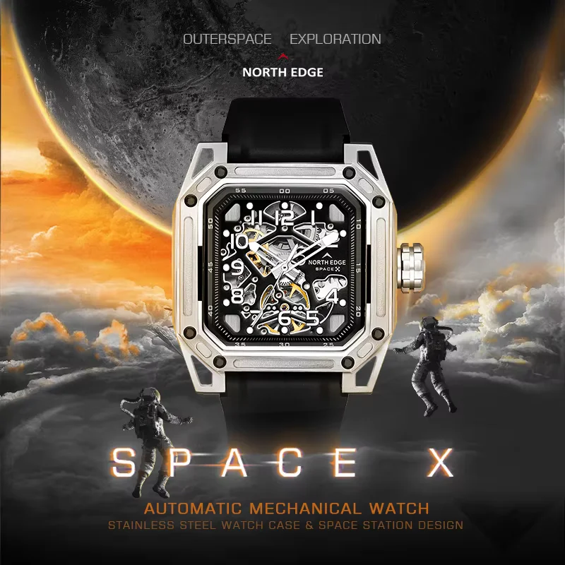 NORTH EDGE Space X Механические часы в повседневном стиле Мужские наручные часы Автоматический магазин Кинетическая энергия до 36-40 часов NORTH EDGE Space X Механические часы в повседневном стиле Мужские наручные часы Автоматический магазин Кинетическая энергия до 36-40 часов