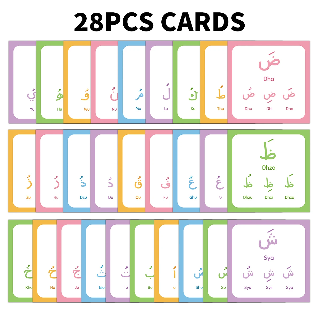 28pcs Arabic Phonetics Cards,Essential Arabic Letters And Vowel Sounds,For Beginners Practice,Classroom,Eid Al-Fitr Church Use