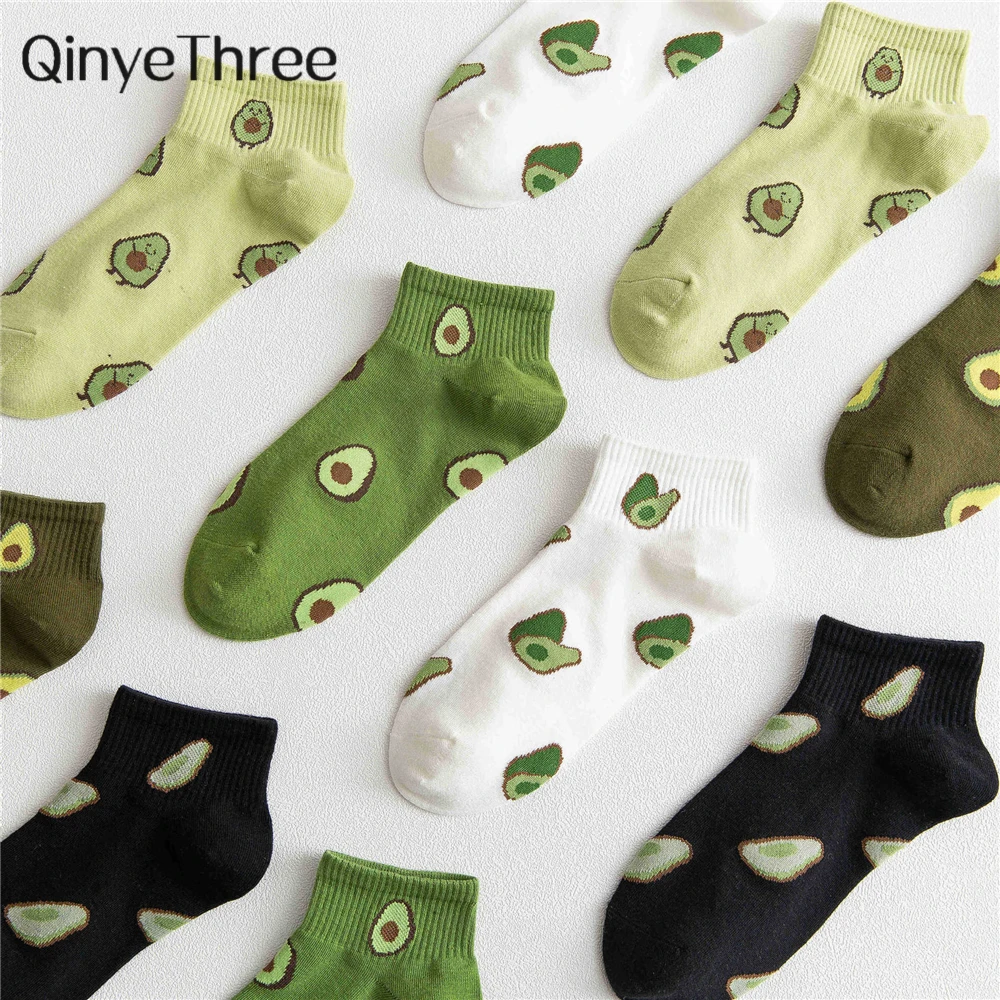 Neue Mode Frauen Baumwolle Socken Grüne Avocado Obst Harajuku Damen Lustige Glücklich Weiche Nette Japanische Casual Mädchen Kurze Sokken