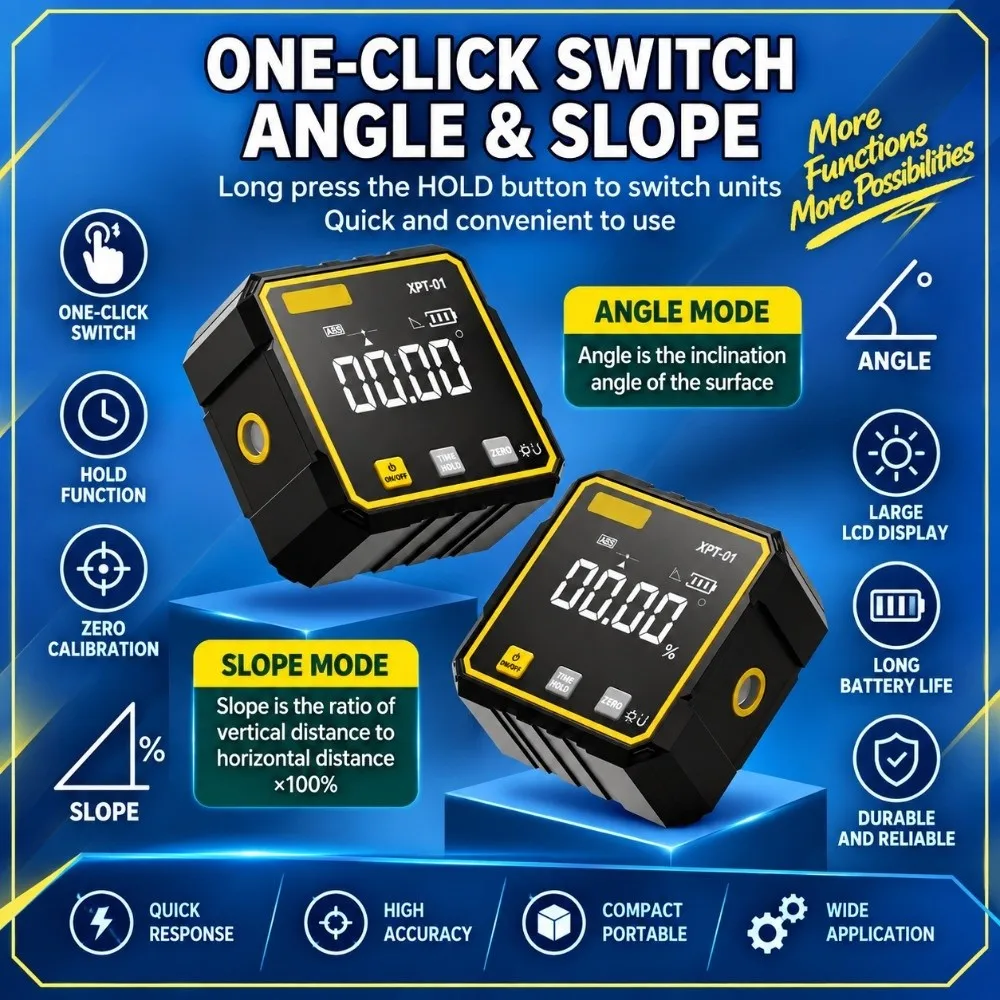 Dual Laser Cross Line Digital Inclinometer Digital Display Data Lock Angle Gauge Four Side Magnetic Energy Save Slope Meter
