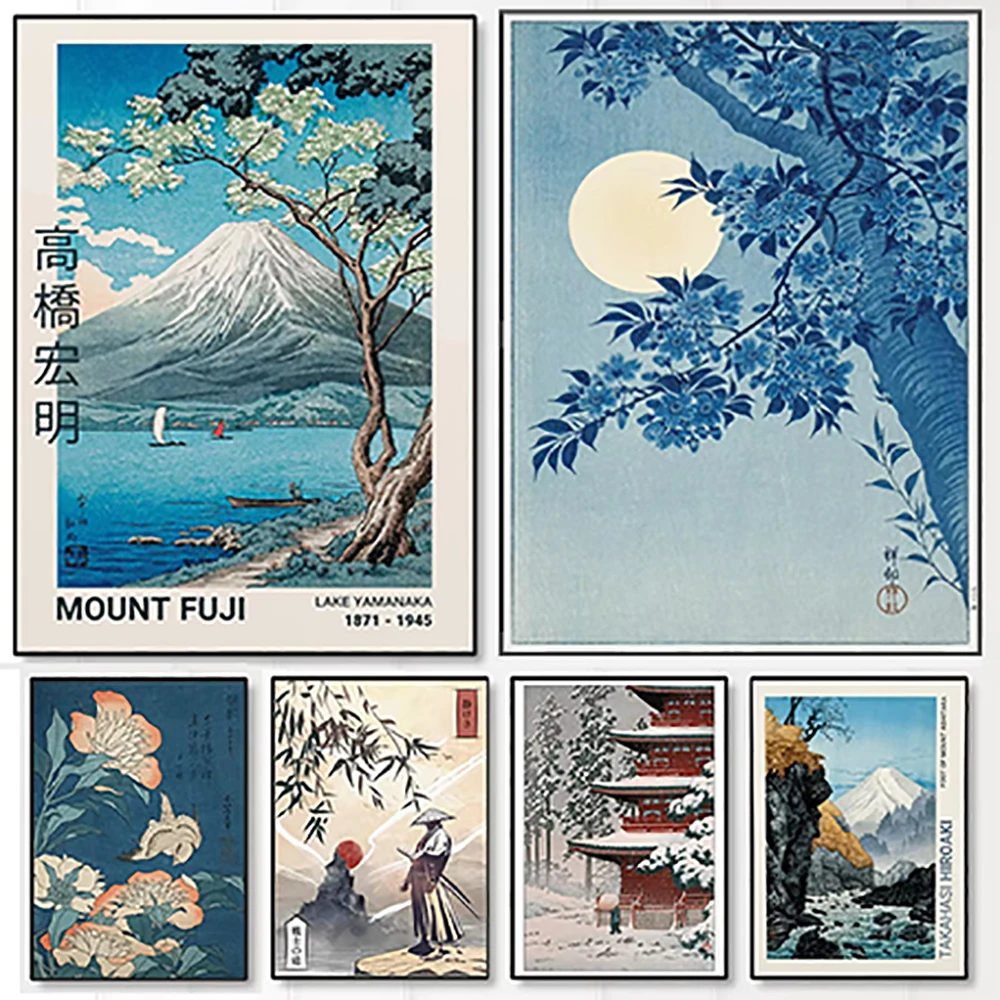 Japan Takahashi Yuming Yamanaka Lake Mount Fuji Canvas Print Cherry Blossoms Wall Art Posters for Modern Living Rooms Home Decor