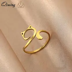 QIMING Minimalist Cute Cat Simple Rings Girls Women Stainless Steel Animal Jewelry Lovely Stacking Ring Birthday Gift