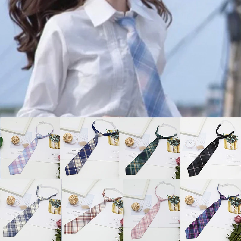 Shirt Necktie Women College Style JK Plaid Uniform Detachable Collars Removable