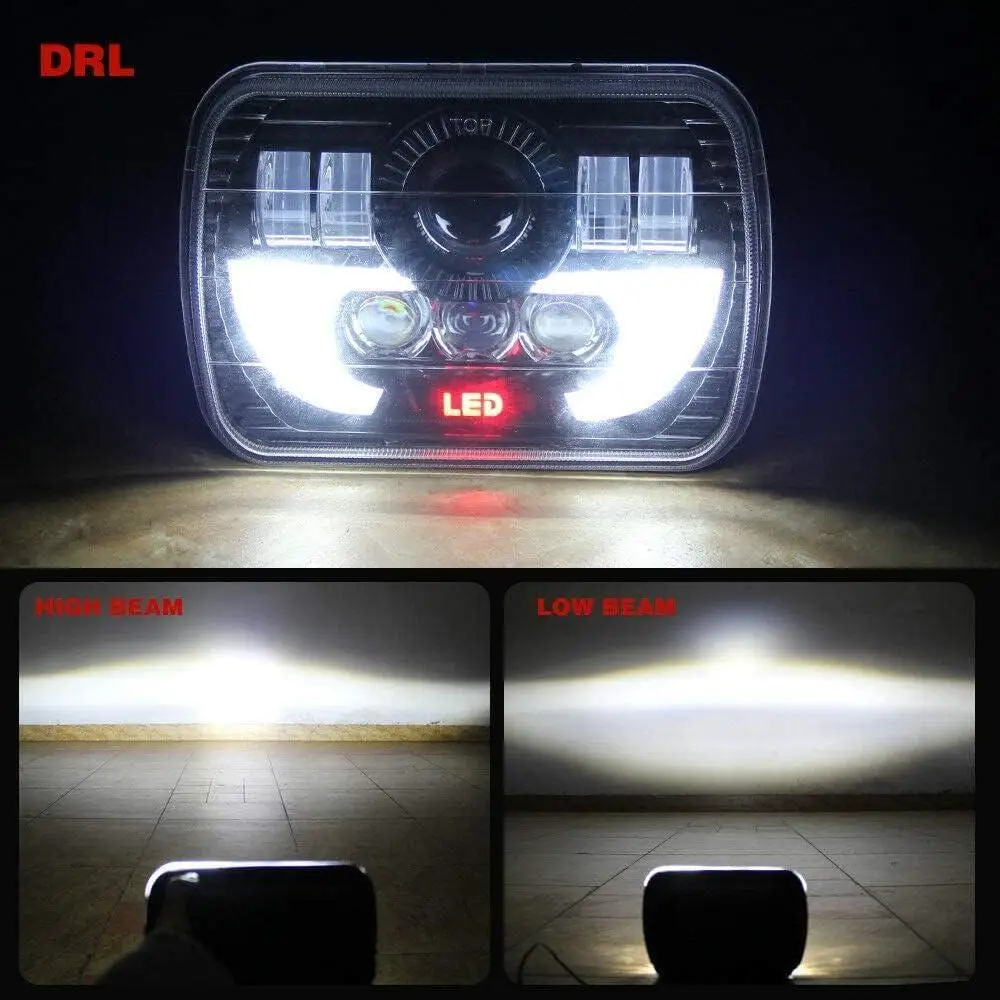 12V LED Rectangular Headlight Projector Sealed Beam Replacement Hi/Lo Beam DRL  for Jeep Wrangler Cherokee Toyota  Ford E-150