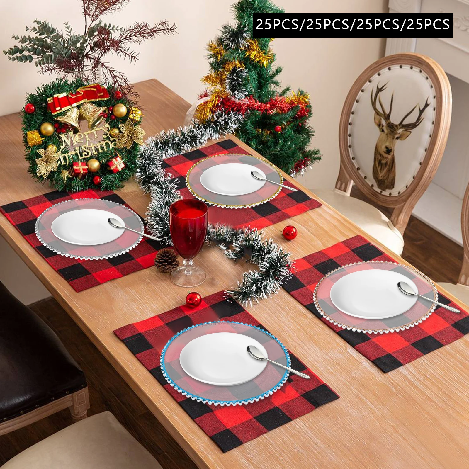 

25 шт. великолепные тарелки для зарядного устройства, круглые столовые тарелки для пищевых дисплеев с бусинами, для банкетов, свадеб, вечеринок по случаю дня рождения