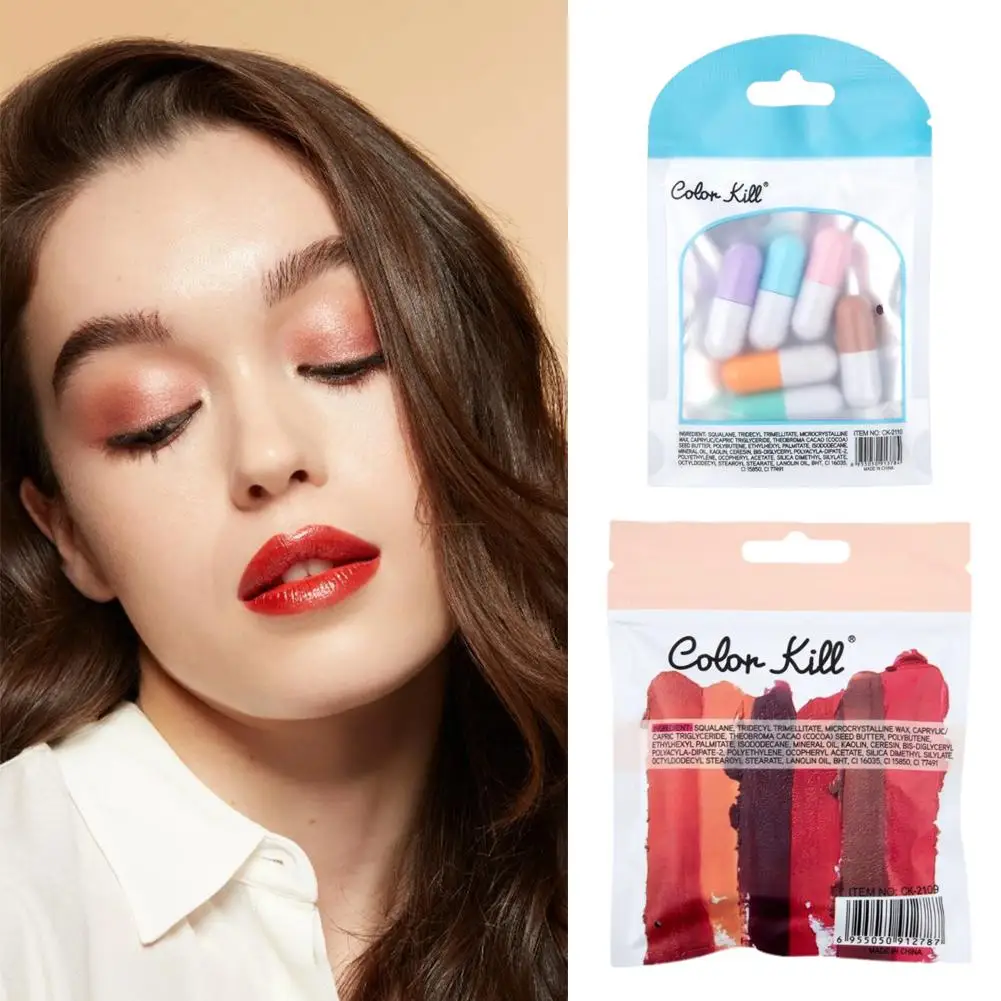 6pcs/set Mini Capsule Lipstick Moisturizing Waterproof Non-stick Cup Carry Pill Lipstick Lips Makeup Gift Sexy Red Lip Balm