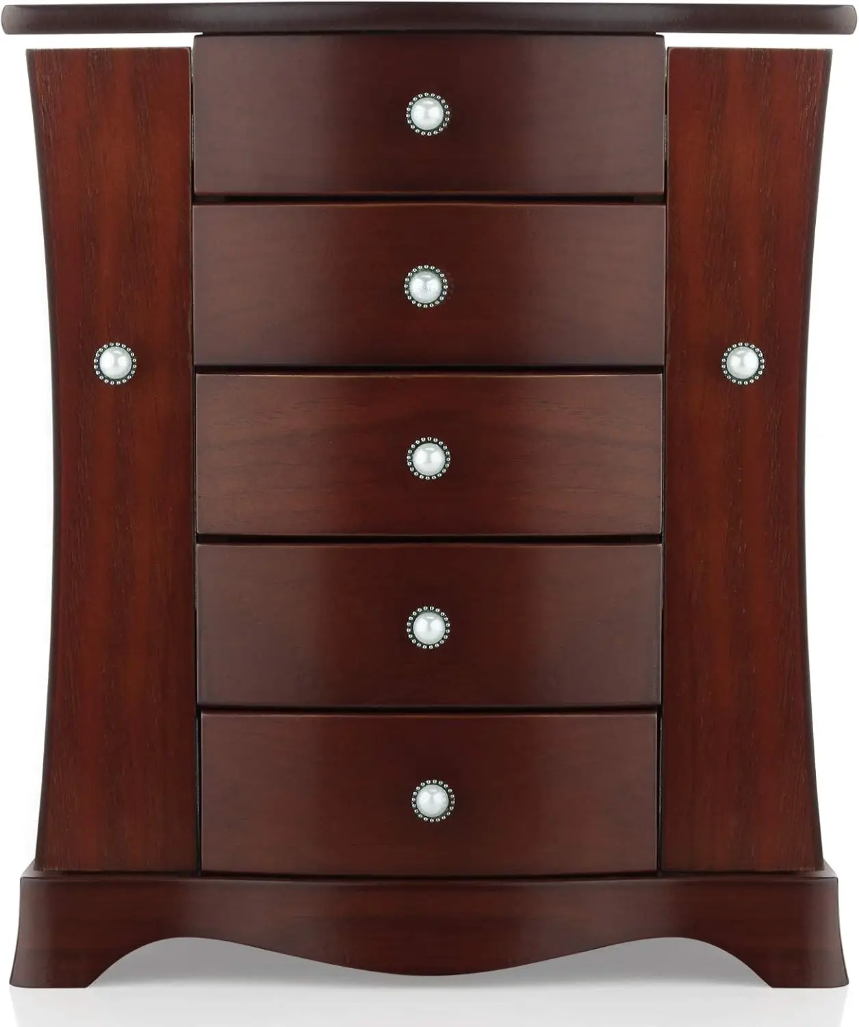

Solid Wood Jewelry Organizer with 4 Drawers, 2 Doors & Large Mirror - Tower Style Brown Storage Box