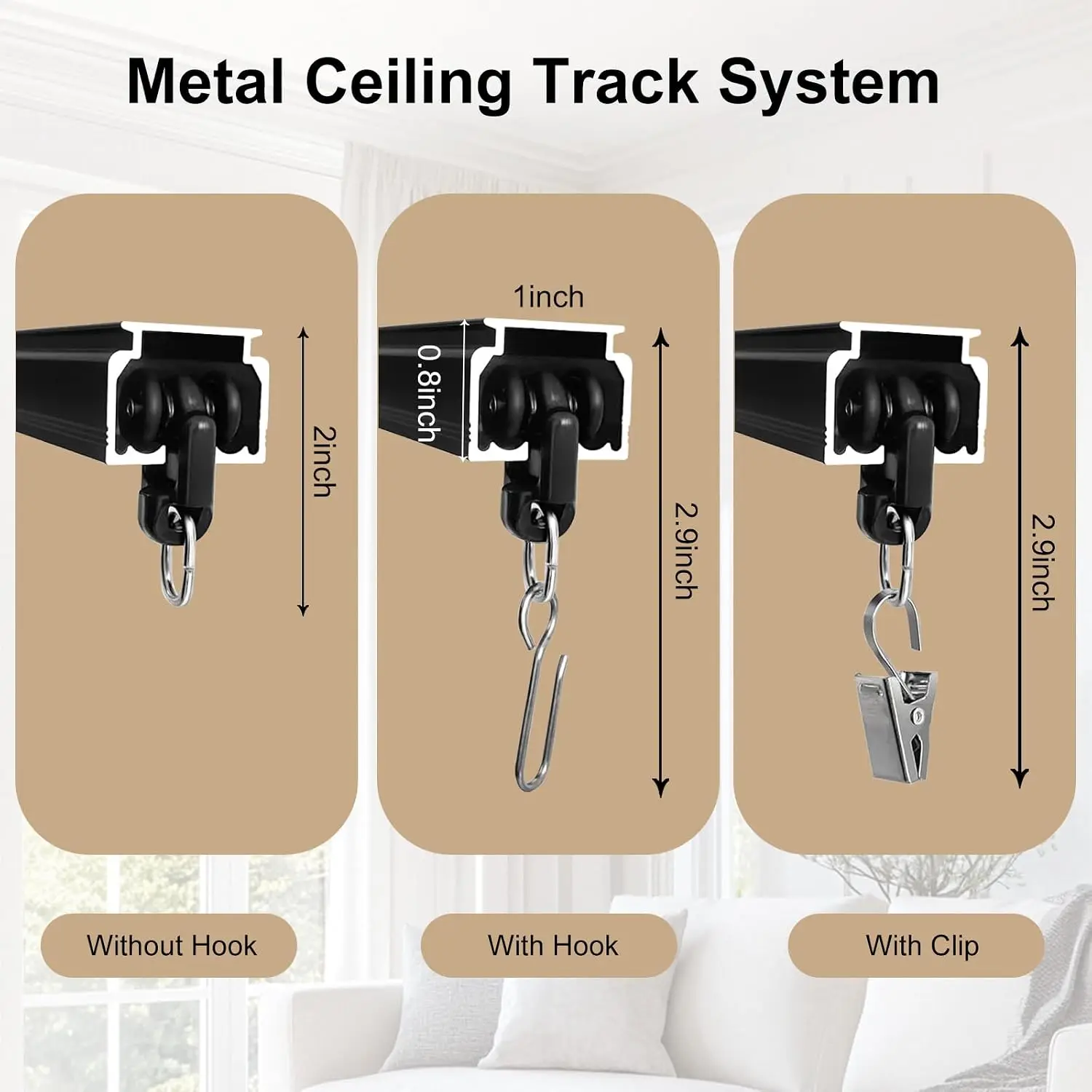 Ceiling Curtain Track, Heavy Duty Curtain Tracks System for Room Divider, Wall Mount Sliding Curtain Rail with Clip and Hooks