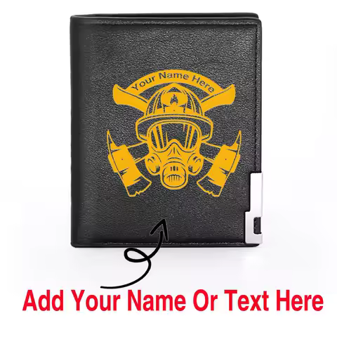Personalized Firefighter Customized Your Name Or Text PU Short Wallet, Funny Men's Card Holder Funny Your Own Desig Purse