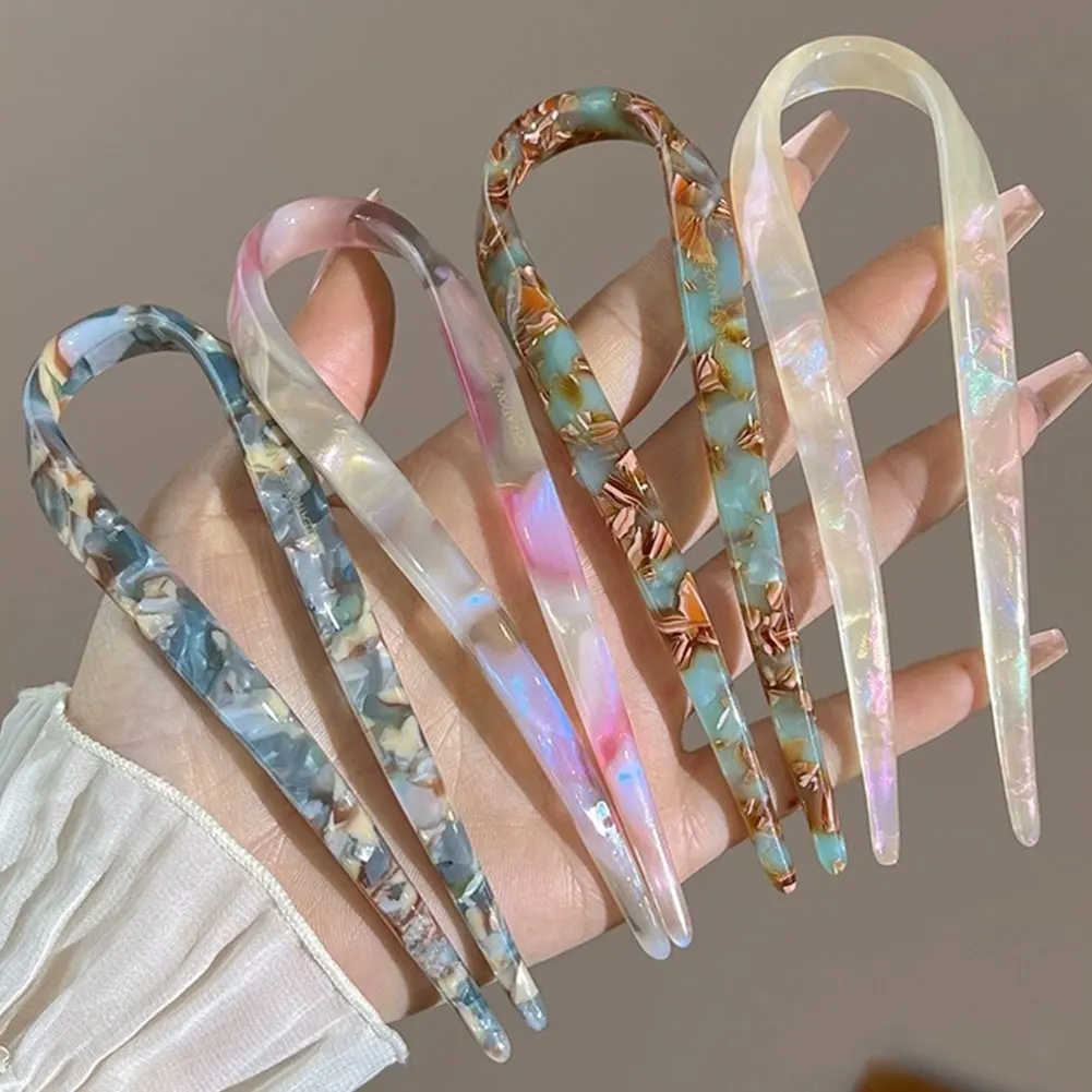 قطعة واحدة من مشبك شعر الأسيتات القديم على شكل حرف U للنساء، دبوس شعر أنيق على شكل ذيل حصان، إكسسوارات شعر عصرية للفتيات #3