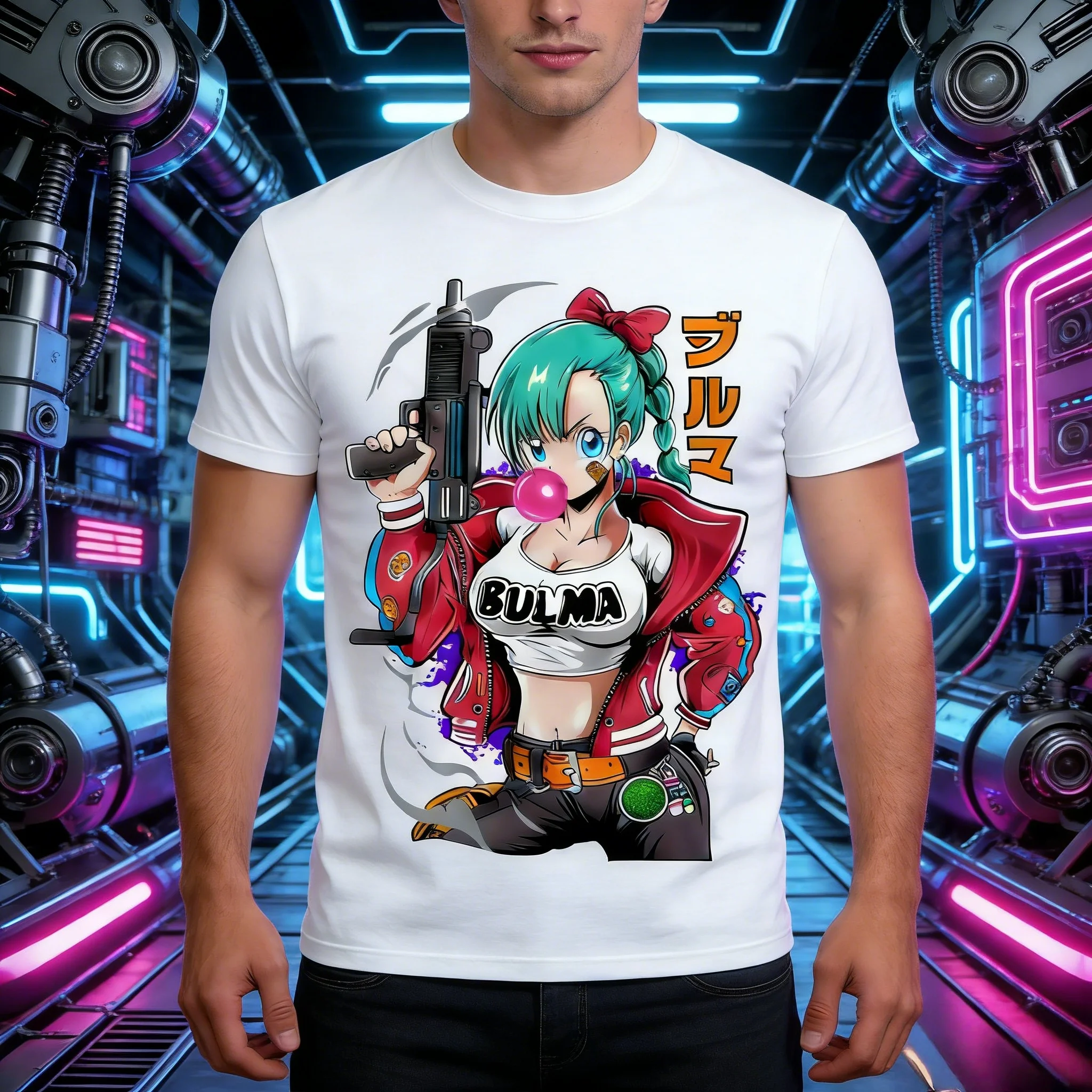 2026 Sommer Dragon Ball Vintage Anime T-Shirt, Herren Reine Baumwolle Locker Lässiges Bulma Retro Tee für Alltag & Sport Y2K Stil