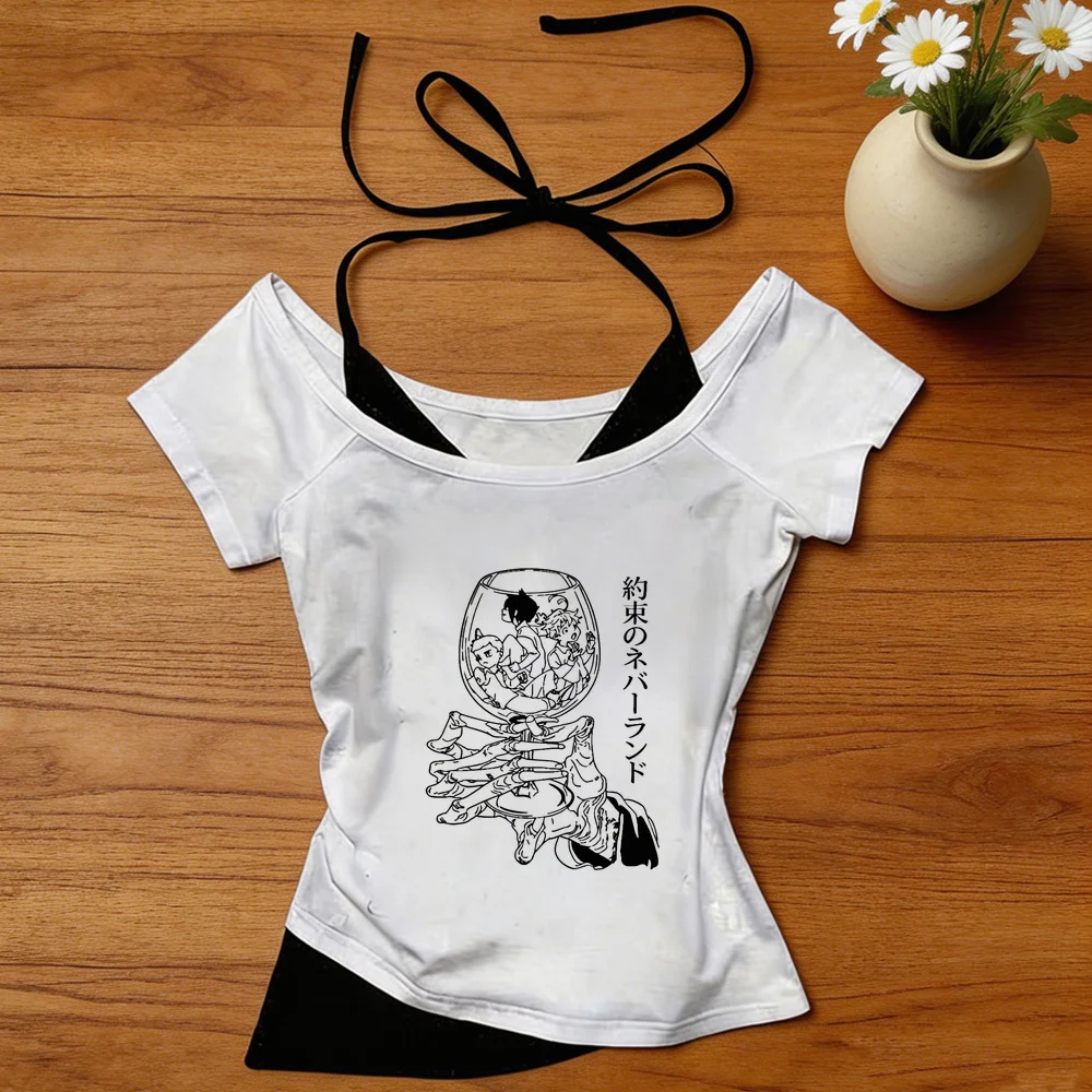 the Promised Neverland cropped top girl y2k meme summer manga harajuku t-shirt meme vintage manga streetwear party