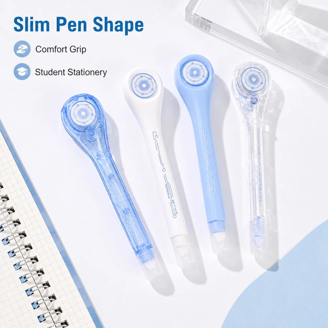 Correction Tape Pen Portable Smooth White Out Tape Minimalist Pen Shaped Protective Cap School Office Writing Error Corrector
