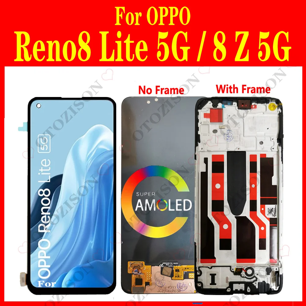 LCD For OPPO Reno8 Lite 5G LCD With Frame CPH2343 Reno 8Z LCD Display Screen Touch Digitizer Assembly Replacement Reno 8lite LCD