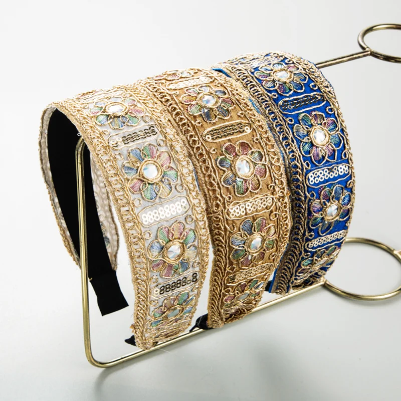 

Винтажная повязка на голову с вышитыми цветочными узорами, женские украшения для волос, универсальные аксессуары для волос