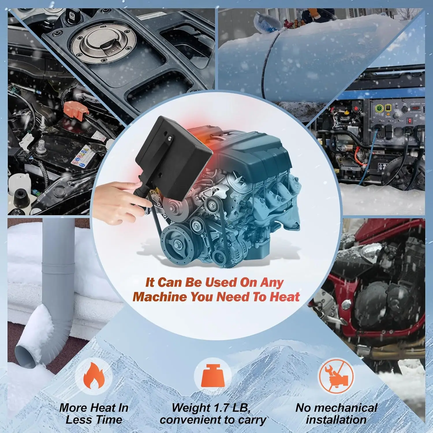Модернизированный магнитный нагреватель блока двигателя, 120 В, 400 Вт, подходит для широкого радиуса действия автомобилей, оборудования, компонентов и т. д.