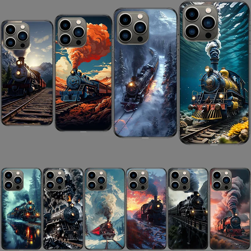 Steam Train Phone Case For Apple Iphone 15+ 14 Plus 16 Pro Max 12 13 Mini 11 Pro X XS Max XR Cover Shell Coque