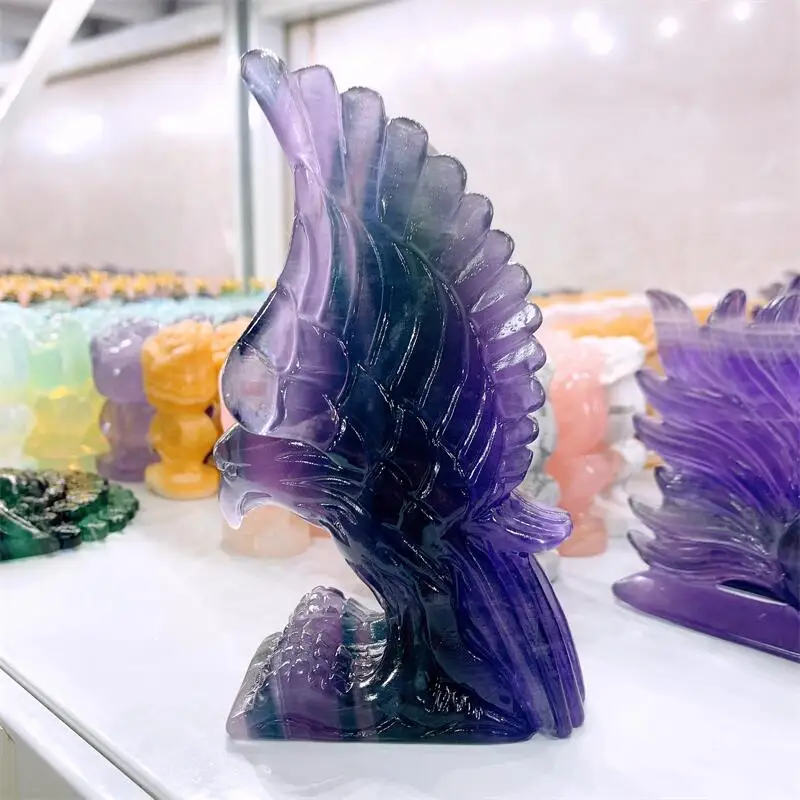 Natural Fluorite Eagle Carving Room Decoration Healing Crystal Animal Figurine Reiki Carved Stones Gift 1PCS